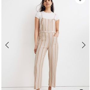 Madewell Striped Tie Strap Wide Leg Linen Overalls
